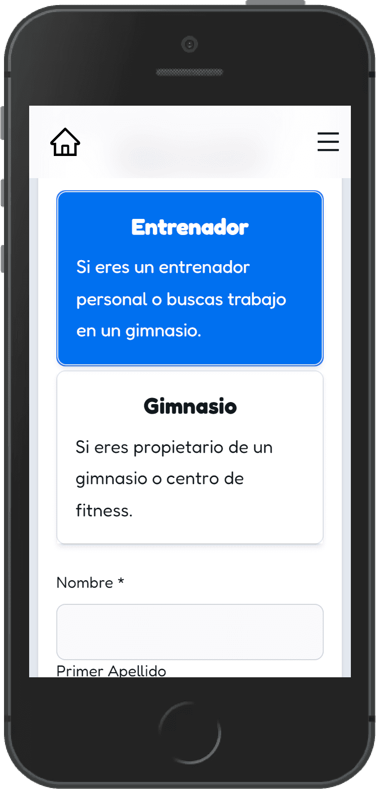Captura de la plataforma en móvil: Regístrate