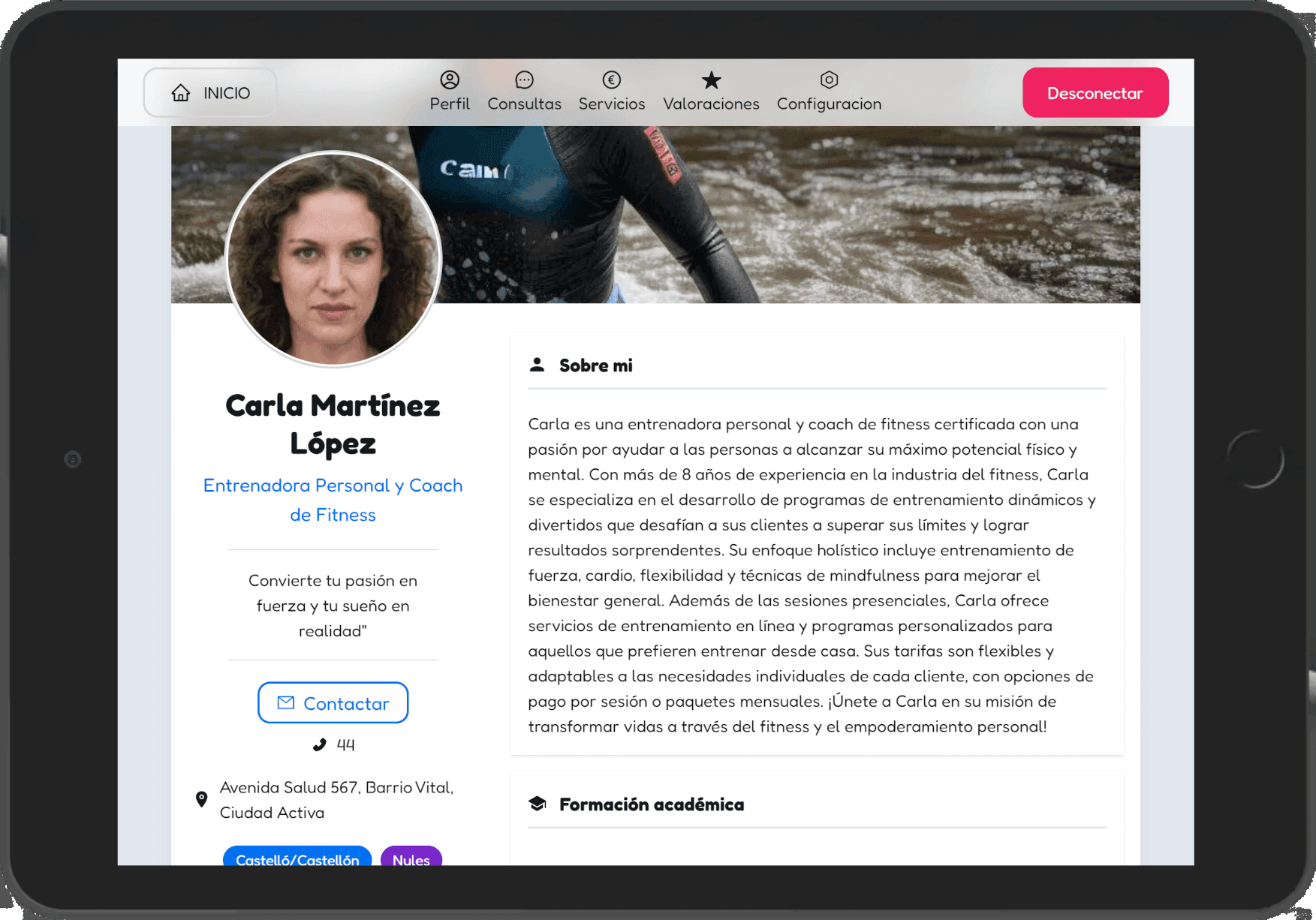 Captura de la plataforma: Usa tu Perfil como tu Página Personal