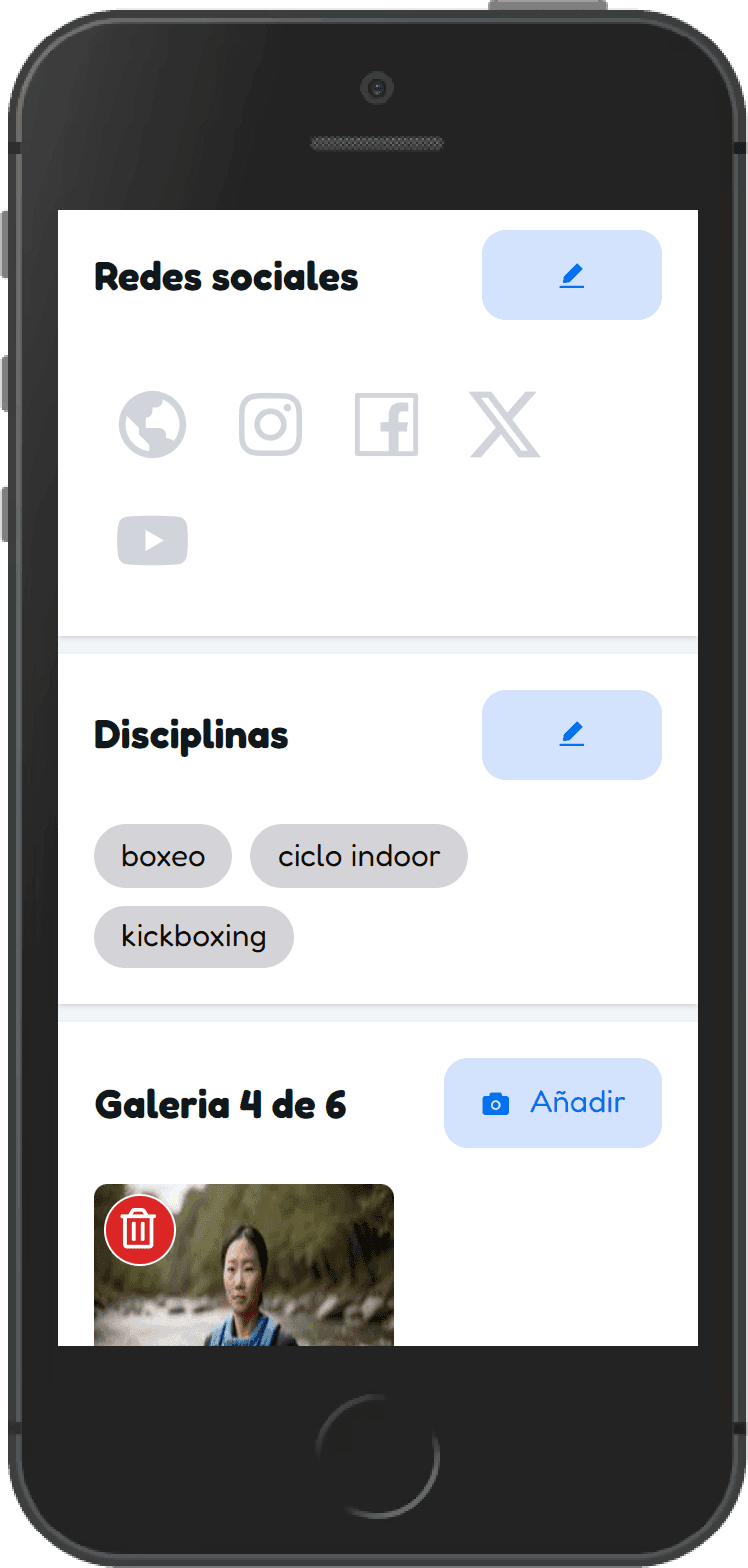 Captura de la plataforma en móvil: Edita tu perfil