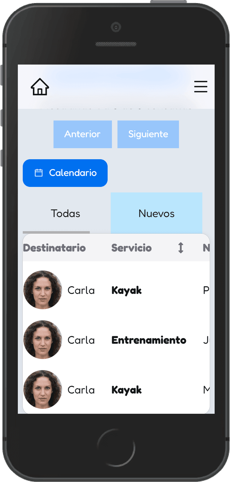 Captura de la plataforma en móvil: Tarifas y servicios